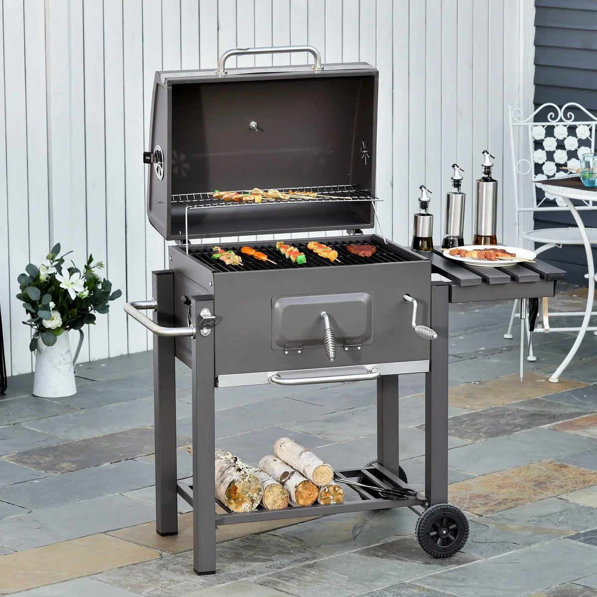 Outsunny Charcoal BBQ Grill, Gray, 45.25 in L x 22 in W x 42.5 in H - 846-013