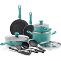 GreenLife Soft Grip Diamond Ceramic Nonstick 13 Piece Cookware Set, Turquoise