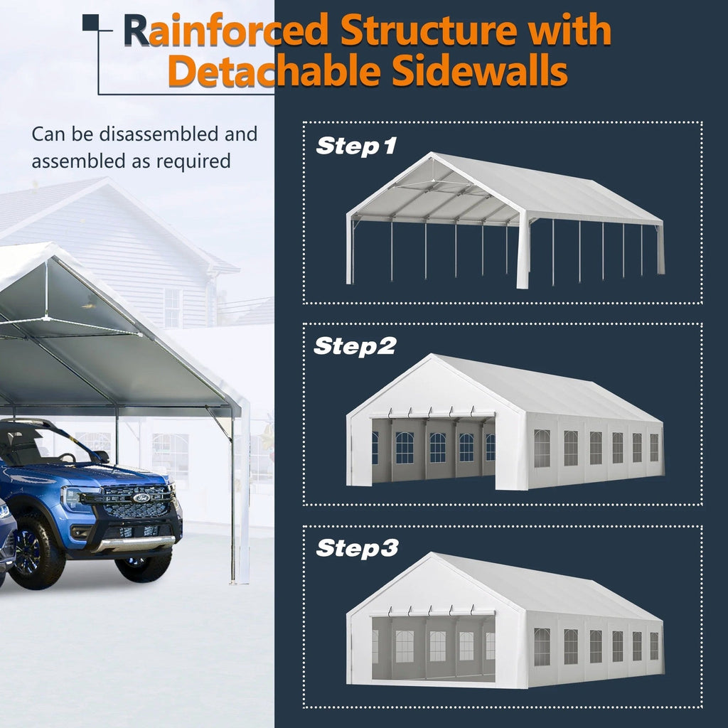 20x40 FT Heavy-Duty Party Tent with 3 Storage Bags - Large Waterproof Wedding Event Shelter for Removable Sidewalls &amp; Zipper Door - Outdoor Commercial Tent for Parties Carport Camping BBQ Garden