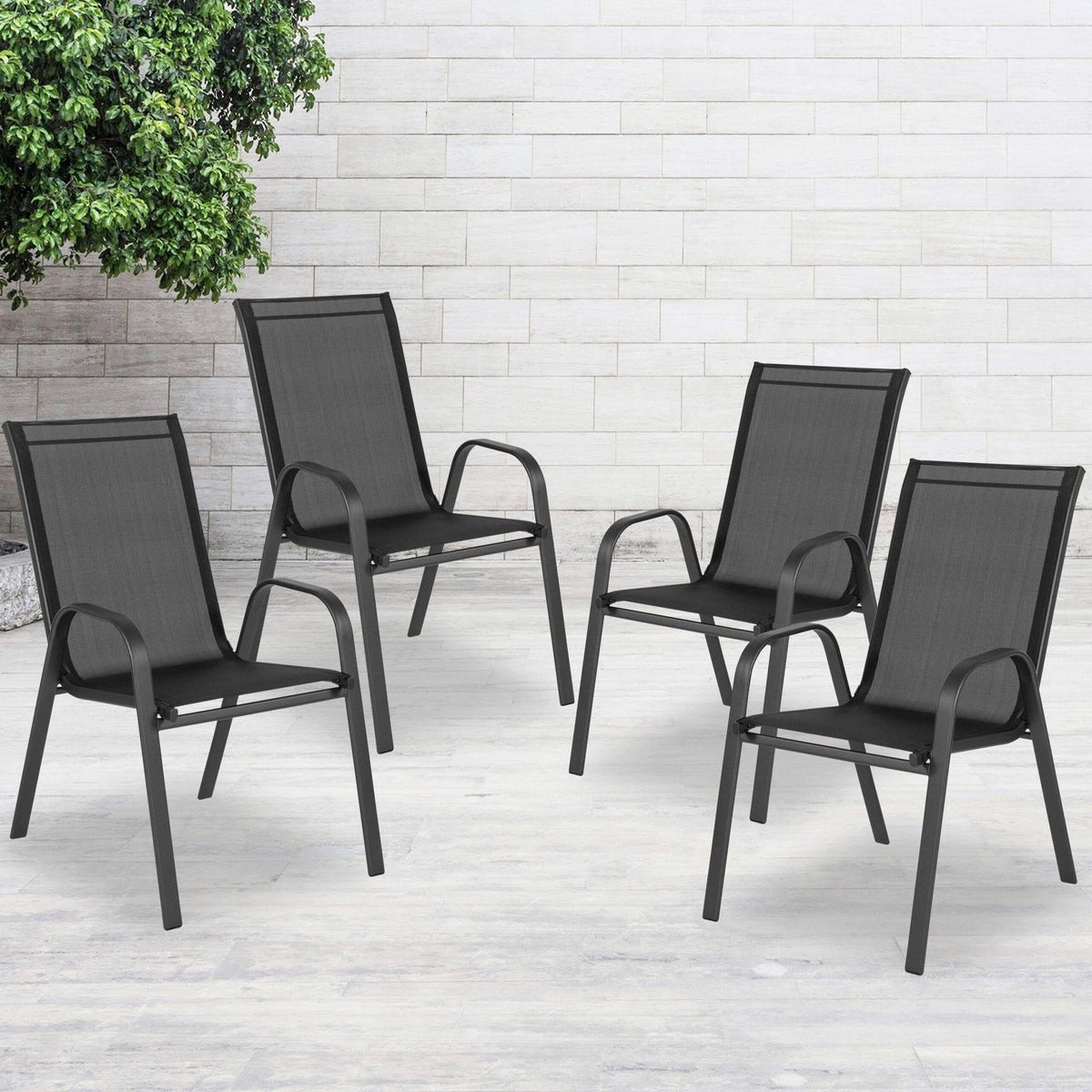 4 Pack Brazos Series Black Outdoor Stack Chair