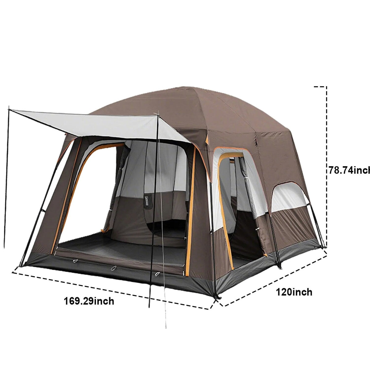 KFeng 12 Person Tents for Camping - 2Rooms 3Doors&amp;3Windows Mesh,Suitable for Outdoor/Picnic,Brown