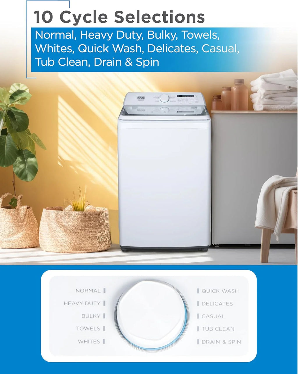 BLACK+DECKER Portable Washing Machine, 0.9 Cu. Ft., 5 Wash Cycles