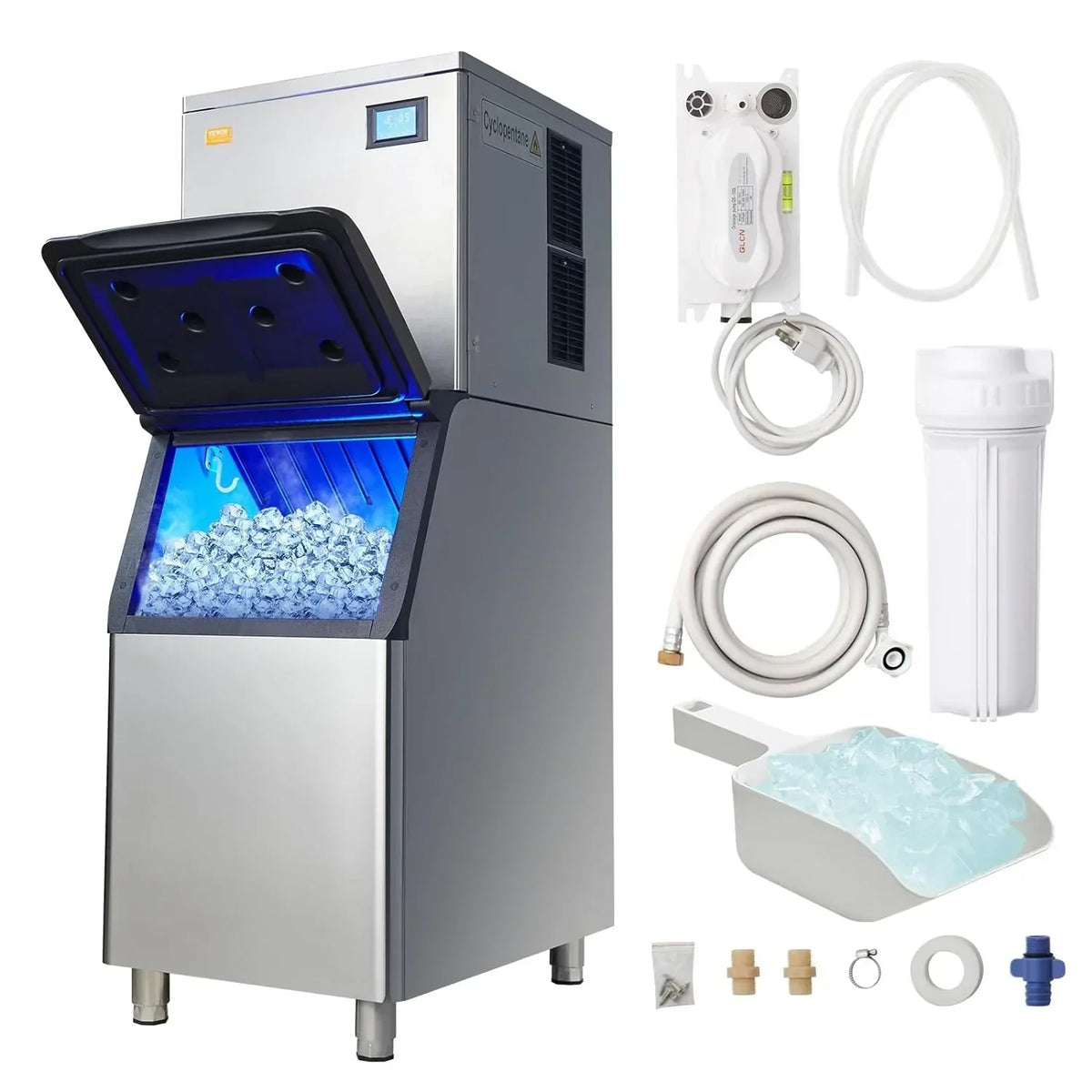 VEVOR Commercial Ice Maker 360 lbs/24h With 330.7 lbs Storage Bin
