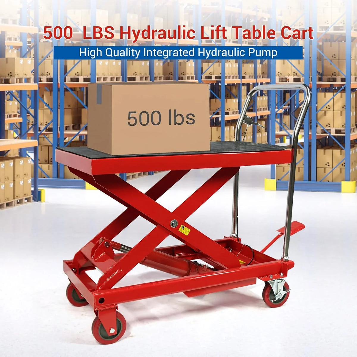 Hydraulic Double Scissor Lift Table Cart, 500 lbs, 30 inch Lifting Height