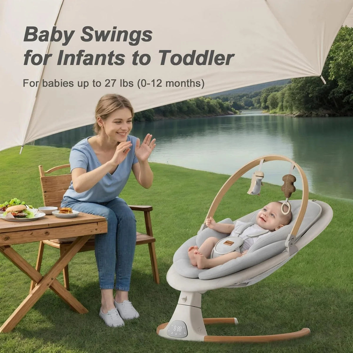 Monamii Bluetooth Infant Swing With Music Speaker, 5 Speeds And Remote Control