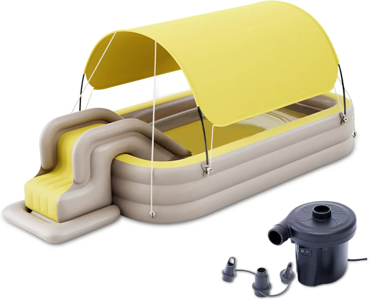 Ergocar Inflatable Swimming Pool With Water Slide And Awning - 2.1 Meters, Three Layers