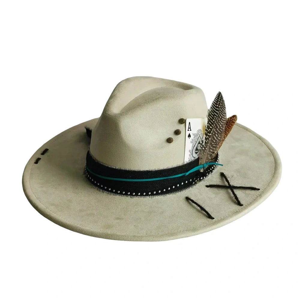 Ace of Spades Bohemian Handmade Suede Fedora Hat
