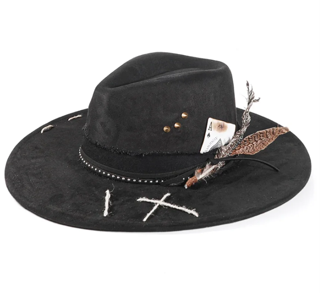 Ace of Spades Bohemian Handmade Suede Fedora Hat