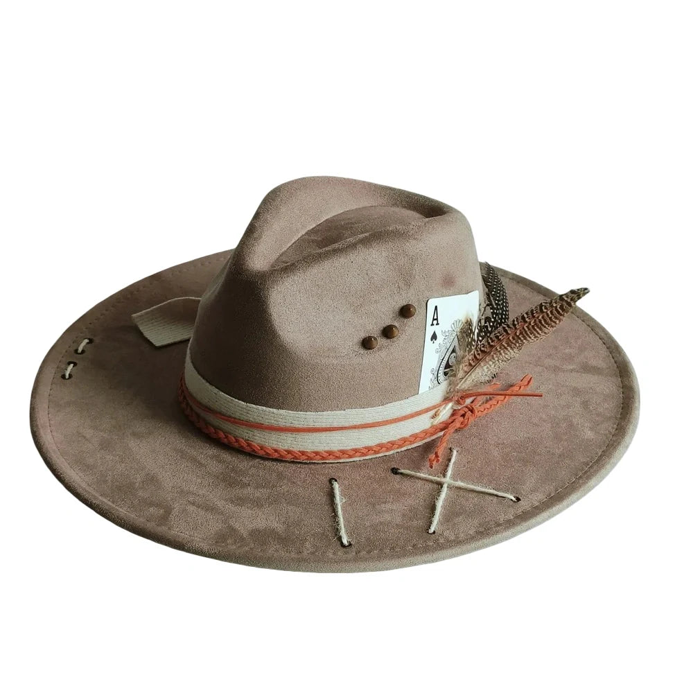 Ace of Spades Bohemian Handmade Suede Fedora Hat