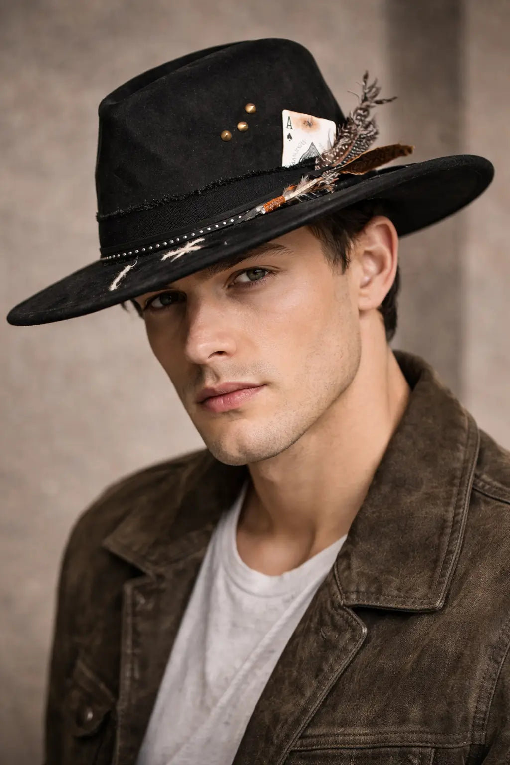 Ace of Spades Bohemian Handmade Suede Fedora Hat