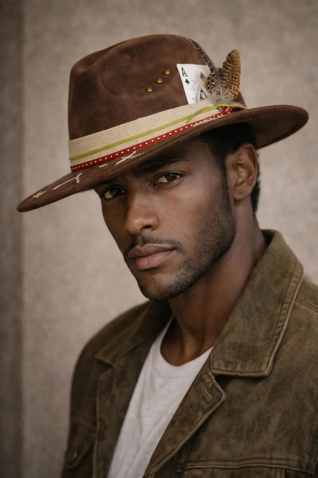 Ace of Spades Bohemian Handmade Suede Fedora Hat