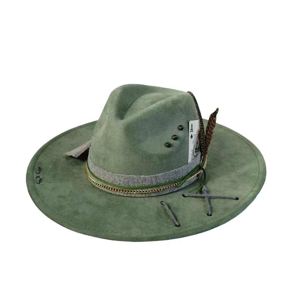 Ace of Spades Bohemian Handmade Suede Fedora Hat