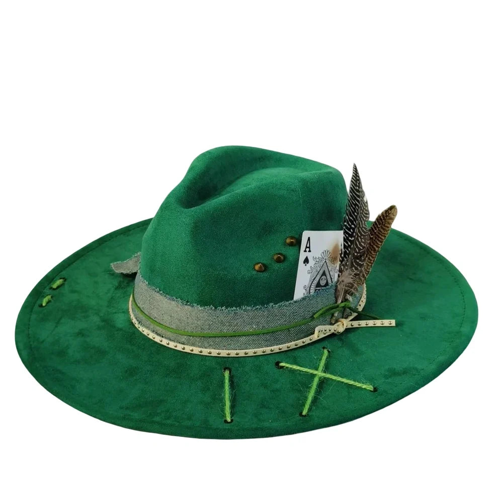 Ace of Spades Bohemian Handmade Suede Fedora Hat