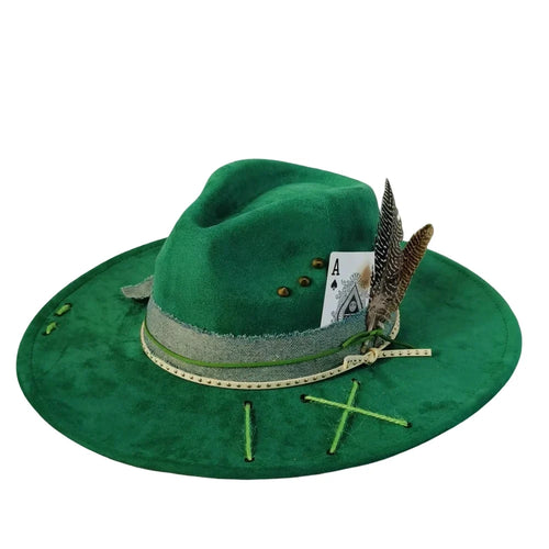 Ace of Spades Bohemian Handmade Suede Fedora Hat