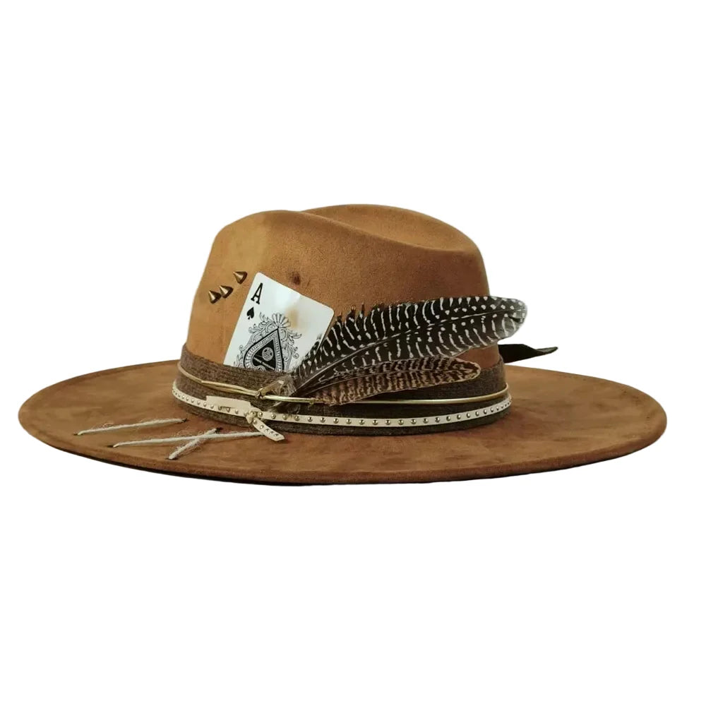 Ace of Spades Bohemian Handmade Suede Fedora Hat