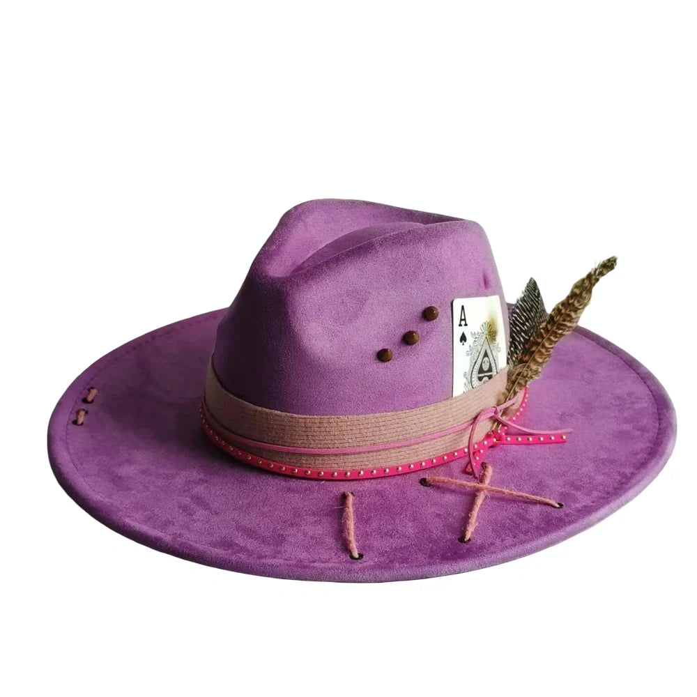 Ace of Spades Bohemian Handmade Suede Fedora Hat