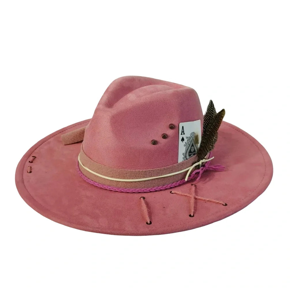 Ace of Spades Bohemian Handmade Suede Fedora Hat