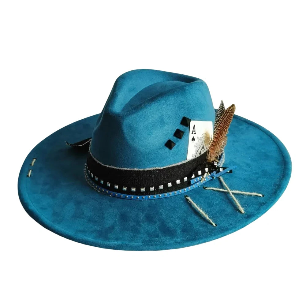 Ace of Spades Bohemian Handmade Suede Fedora Hat