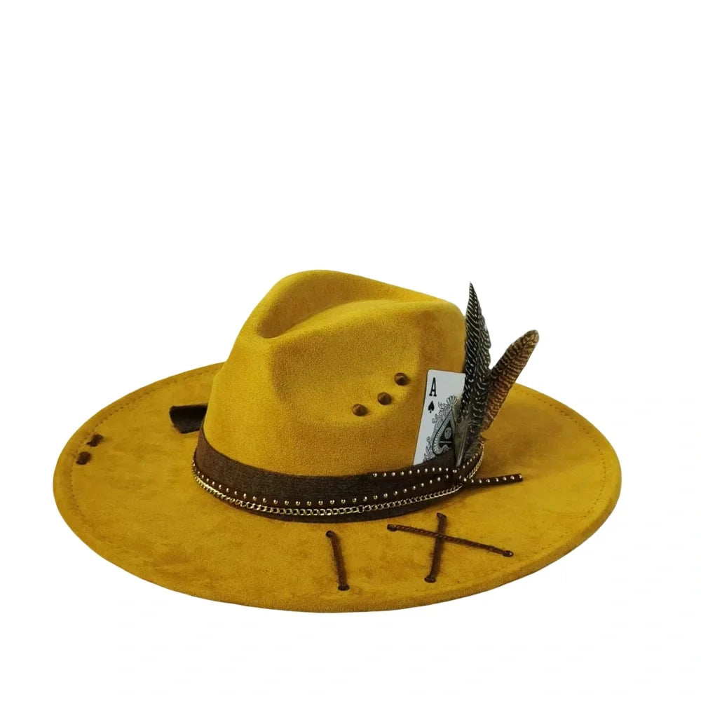 Ace of Spades Bohemian Handmade Suede Fedora Hat
