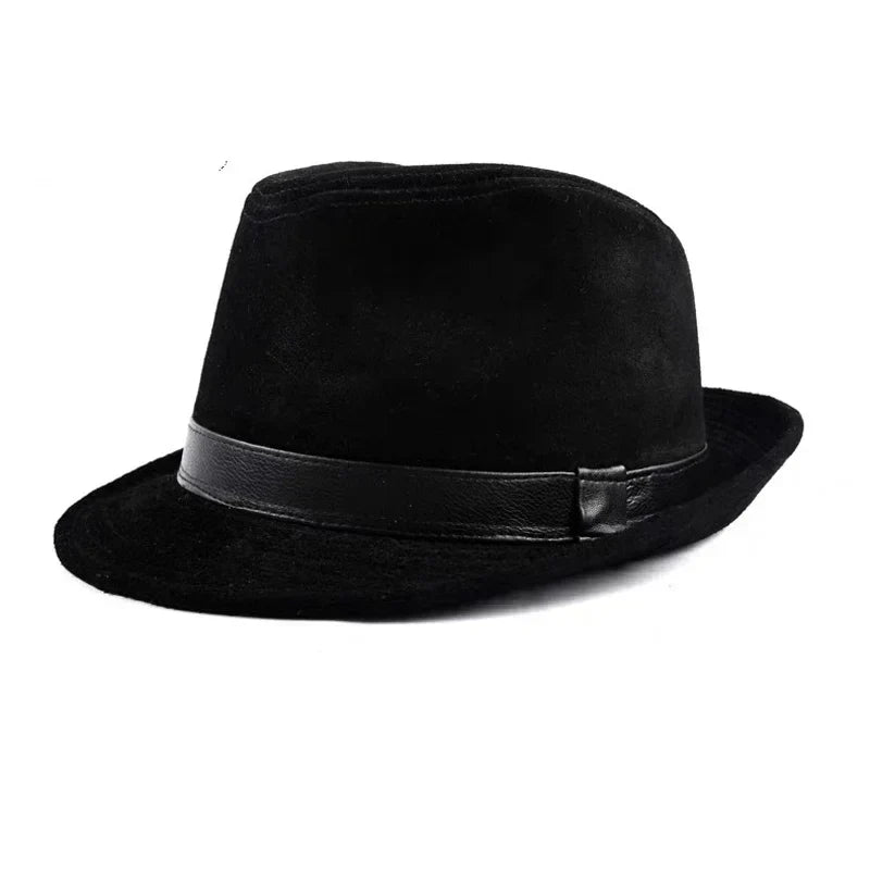 Bayeux Black Genuine Leather Trilby Hat