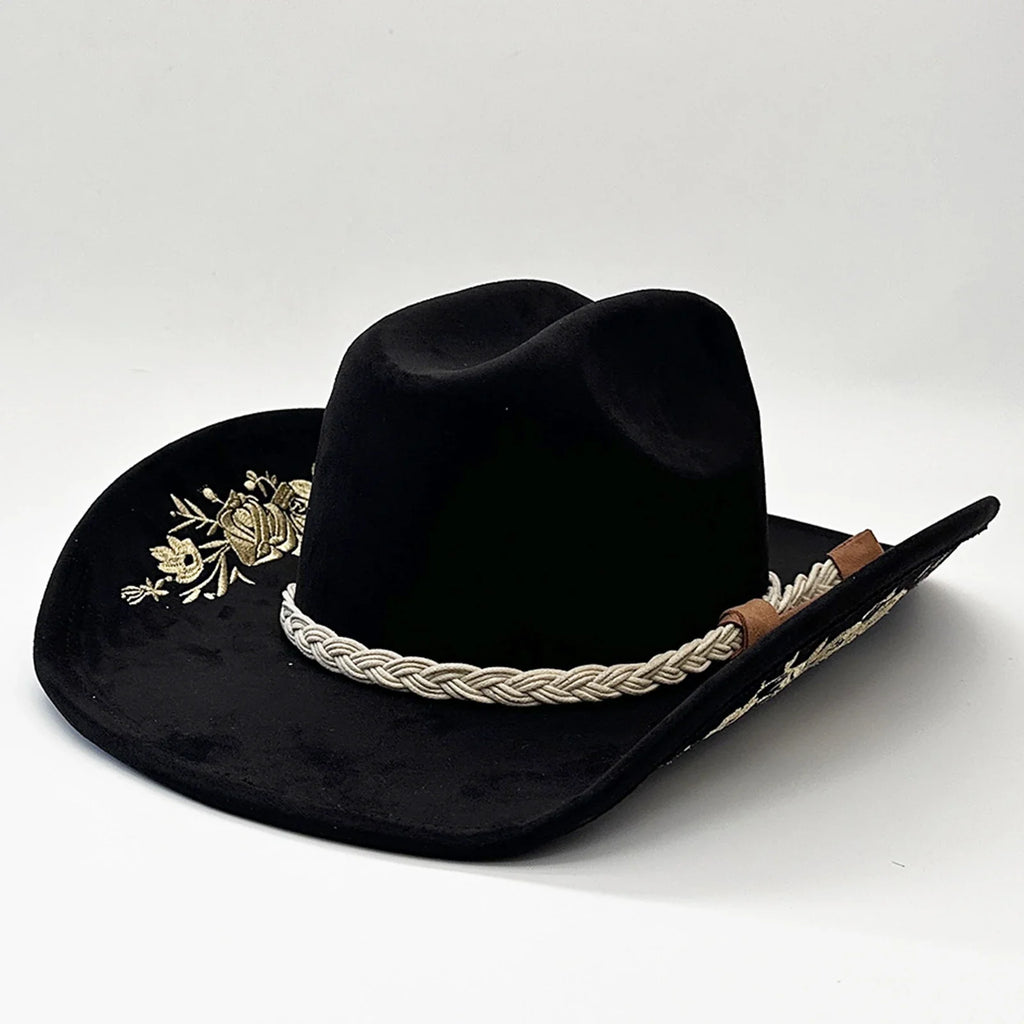 Dakota Floral Embroidery Suede Western Cowgirl Hat