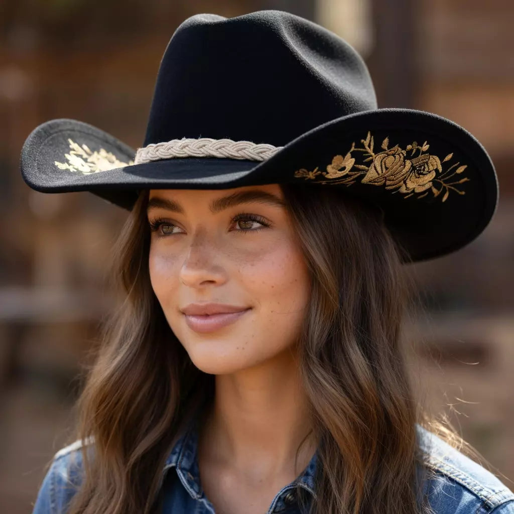 Dakota Floral Embroidery Suede Western Cowgirl Hat