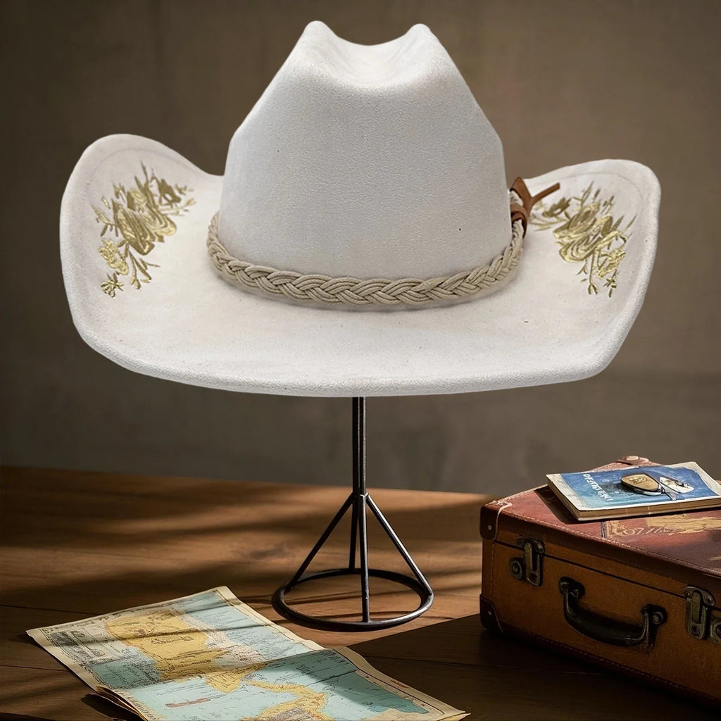 Dakota Floral Embroidery Suede Western Cowgirl Hat
