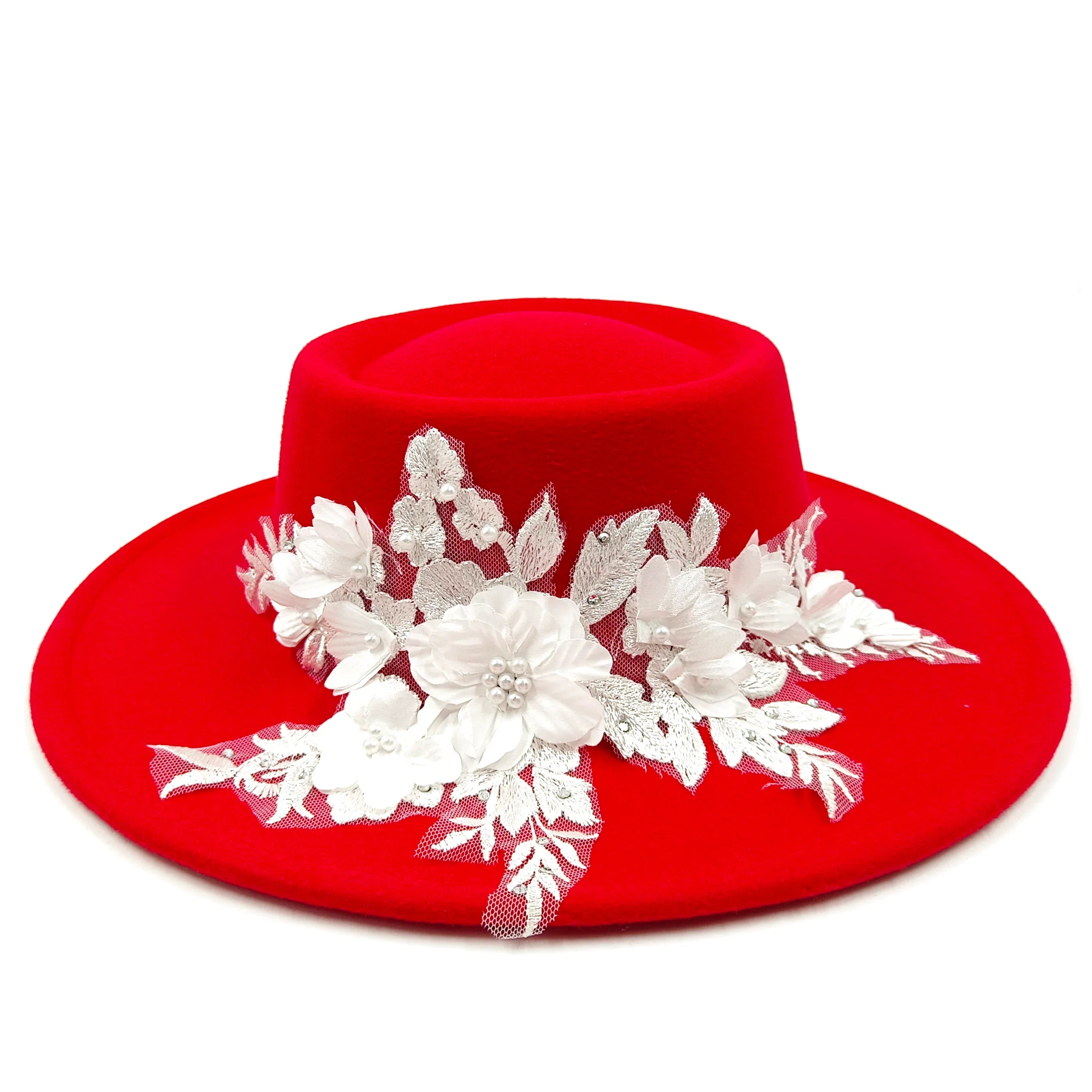 Dujardin Floral Wide Brimmed Porkpie Hat