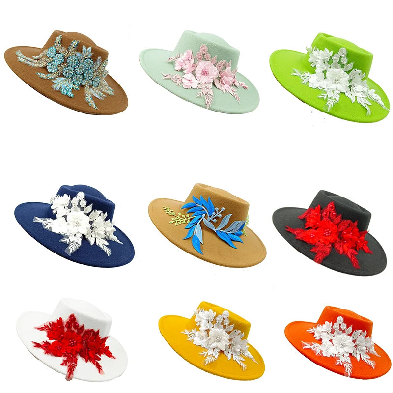 Dujardin Floral Wide Brimmed Porkpie Hat