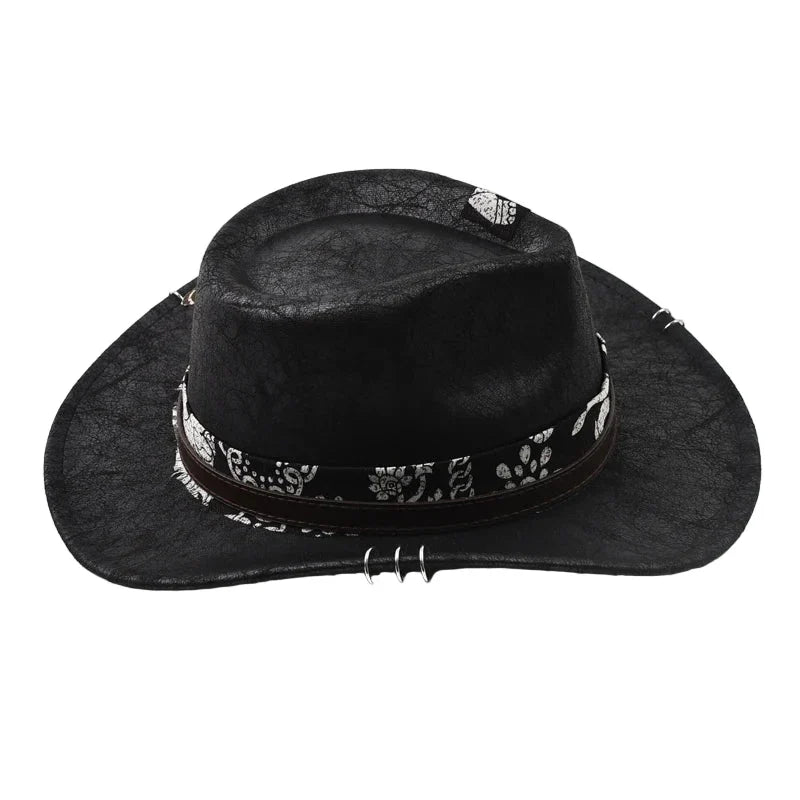 Fort Worth Feather Black Leather Cowboy Hat