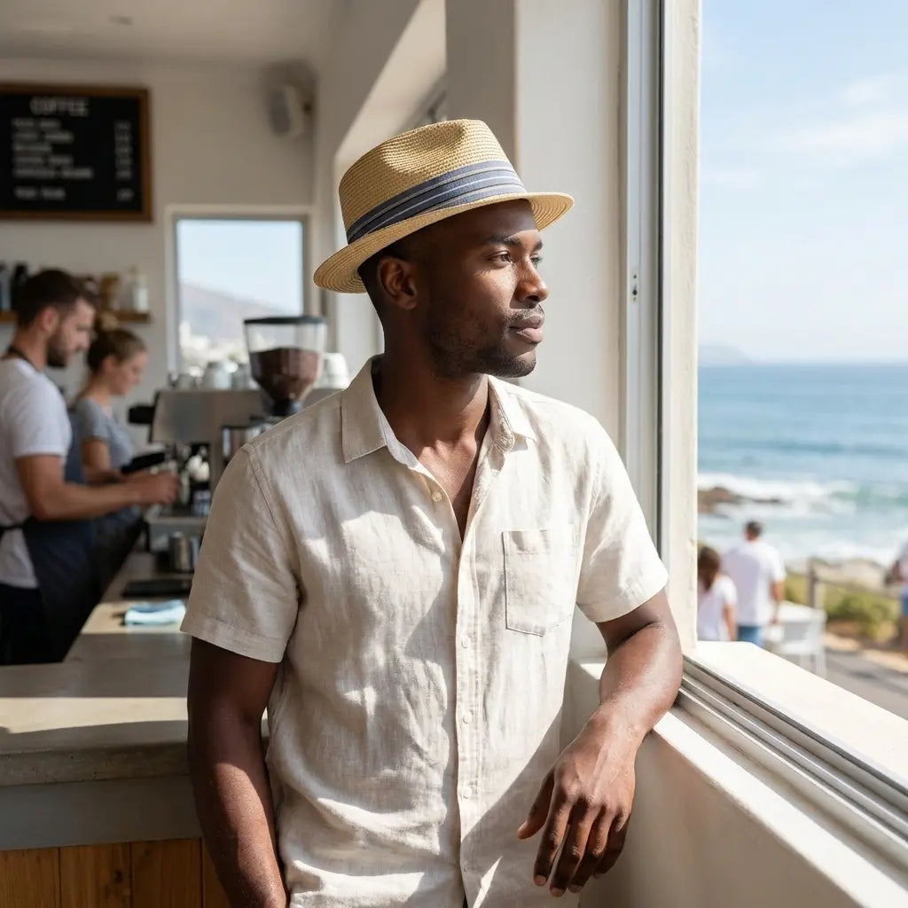 Porto Summer Beige Raffia Fedora Hat