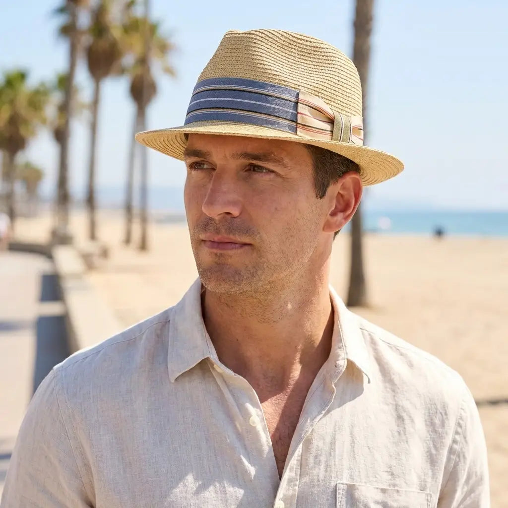 Porto Summer Beige Raffia Fedora Hat