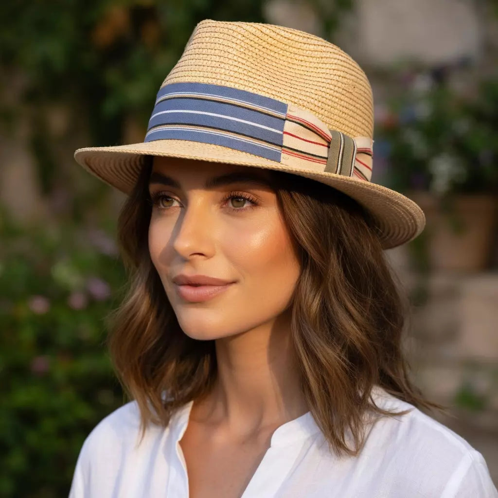 Porto Summer Beige Raffia Fedora Hat