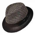 Salvatore Houndstooth Wool Genuine Leather Trilby Hat