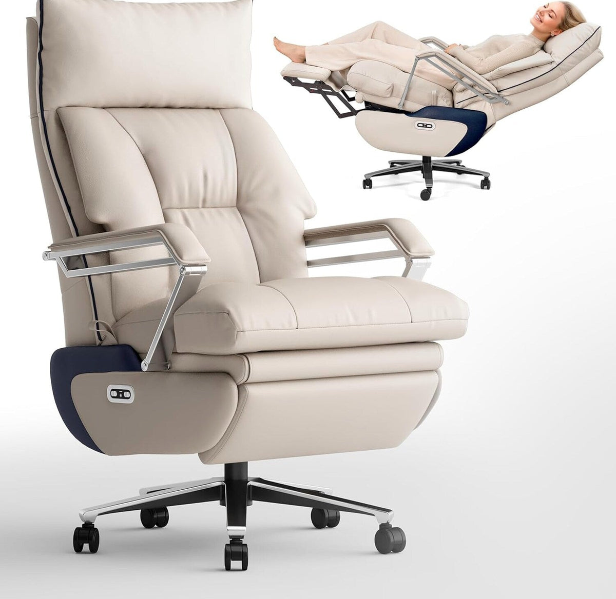 M80 Dual Motor Executive Office Chair with Footrest, Big &amp; Tall, 420lbs, Beige