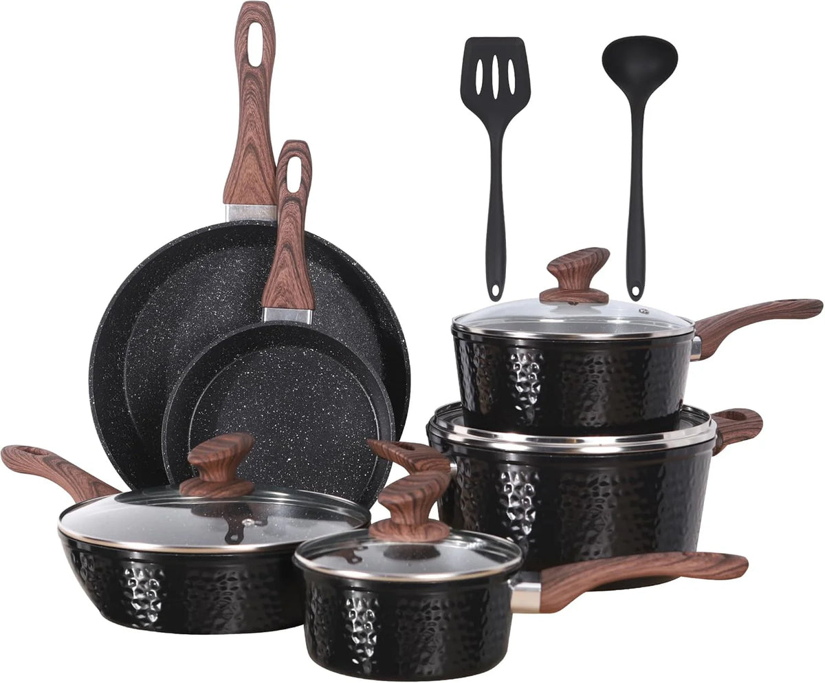 12 Piece Granite Black Nonstick Aluminum Induction Cookware Set