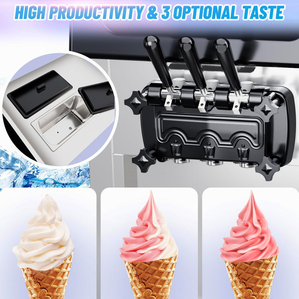 2200W Commercial Ice Cream Machine, 3 Flavor Soft Serve Ice Cream Machine, 5.3-7.4 Gal/Hr, with LCD Touch Screen, Automatic Cleaning, High Productivity for Home Snack Bar &amp; Restaurants