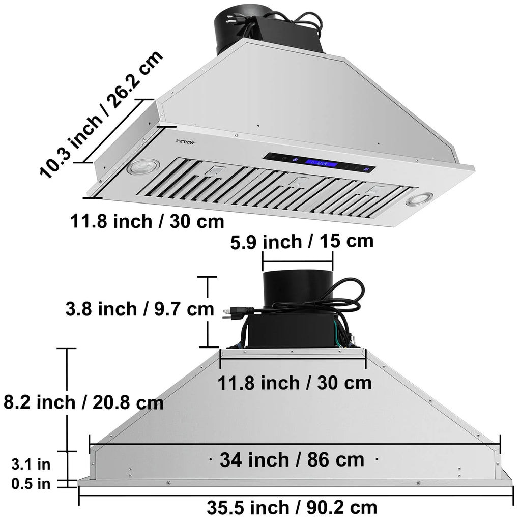BENTISM Built-In Range Hood Insert 900CFM 36in Touch And Remote Control