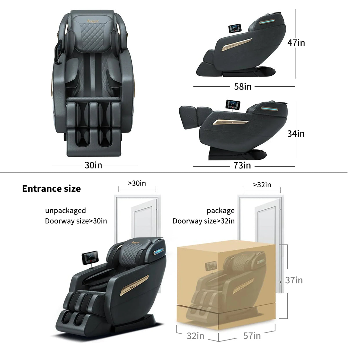 4D Zero Gravity Full Body Shiatsu Massage Chair With 58in SL Track - Premium Black Leather