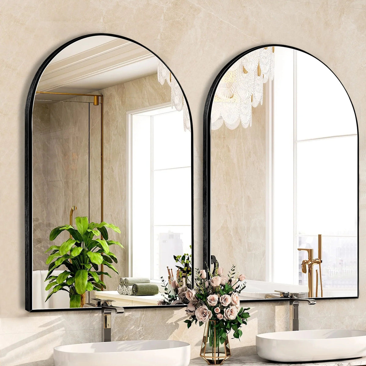 Arch Aluminum Bathroom Wall Mirror - Black Or Brushed-Gold, 1-Pack, 2-Pack Or 4-Pack