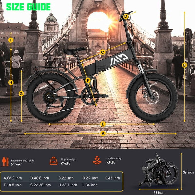 TST Electric Bike 4.0 Fat Tire Foldable Ebike 48V 13Ah Battery 750W Electric Commuter Bicycle with LCD 20" One-Step Folding Electric City Bike for Men Women Black