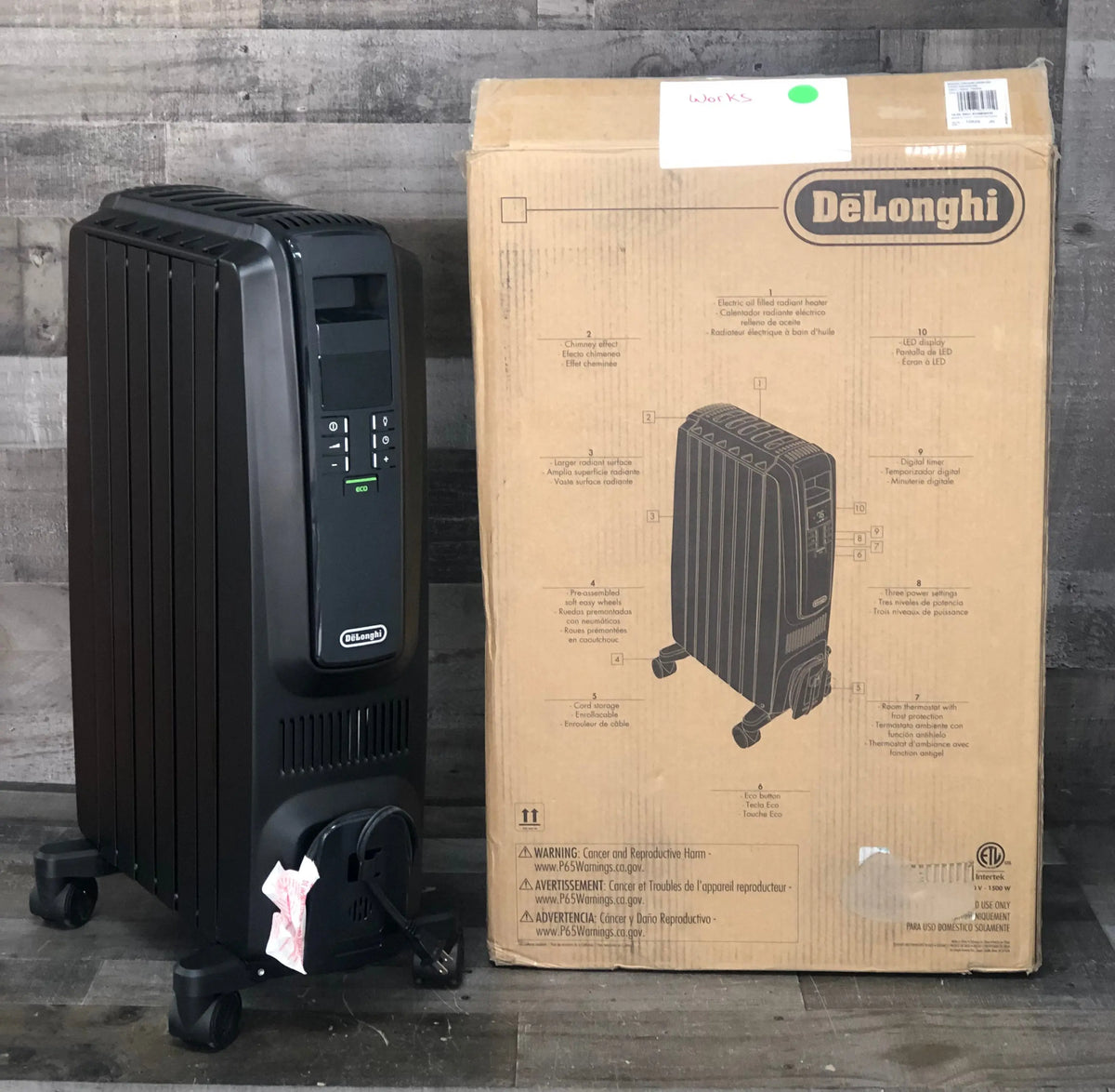 Oil-Filled Radiator Space Heater - 1500W, Adjustable Thermostat, 3 Heat Settings, Timer, White, Black