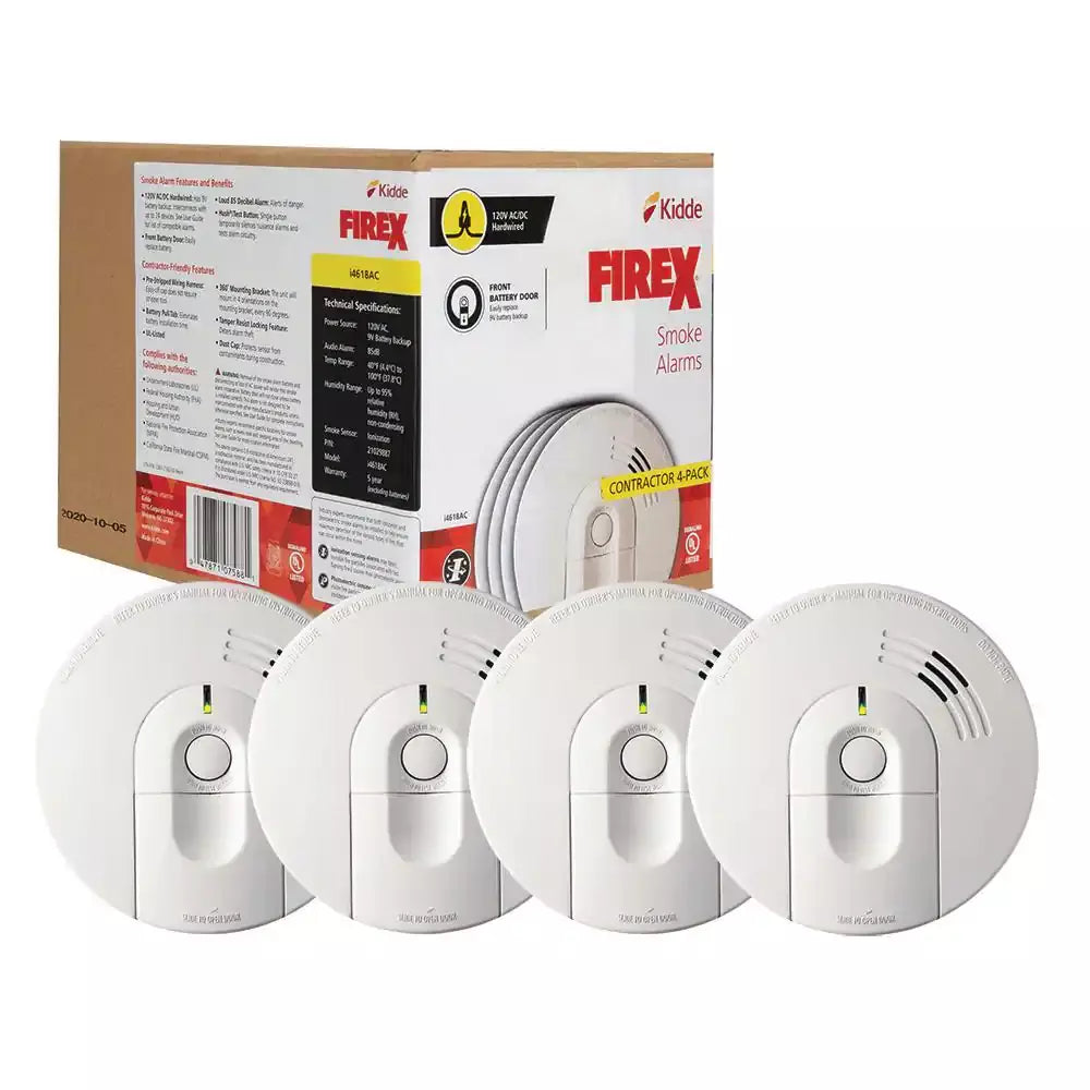 Hardwired Smoke And Carbon Monoxide Alarm With Ionization Sensor, 120V AC, 9V Battery Backup