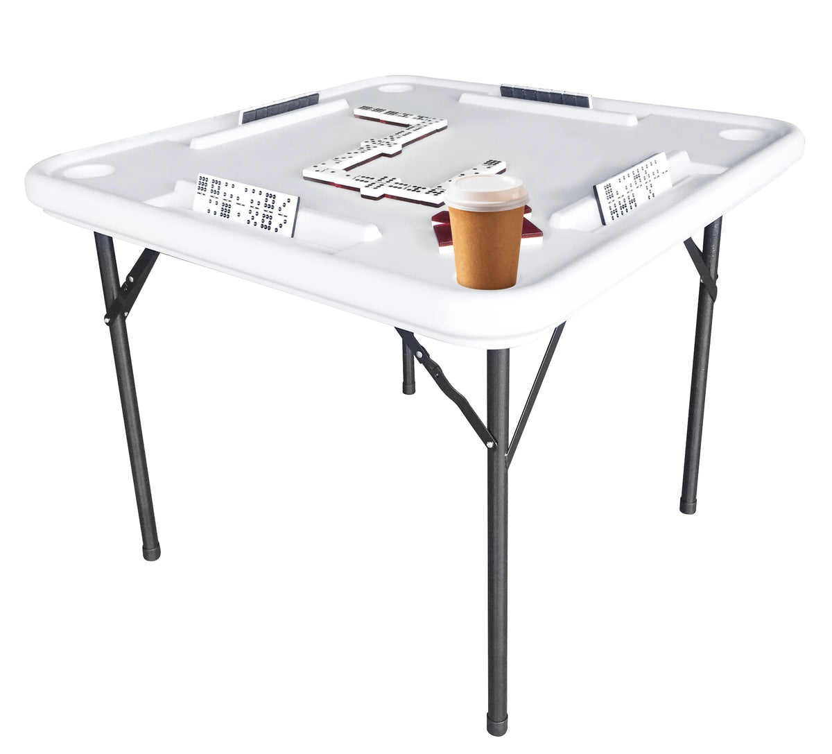 Bene Casa Foldable Domino Table With Built-In Drink Holders, 38 x 38 in, White