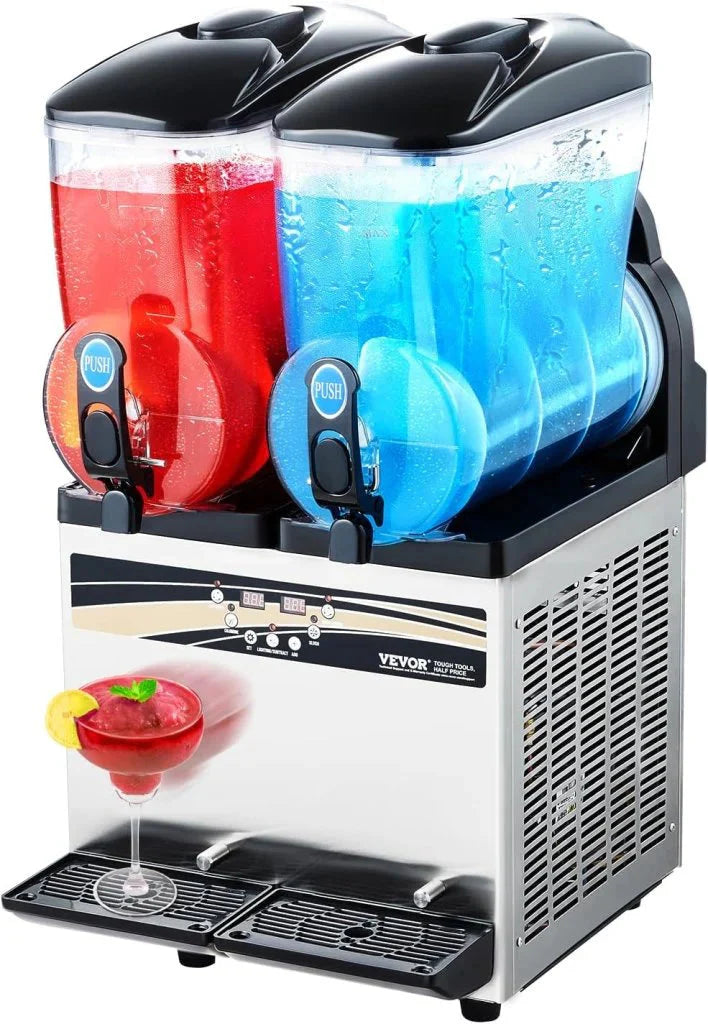 VEVOR Commercial Slushy Machine, 15Lx2 Double Tank, 120 Cups, Stainless Steel