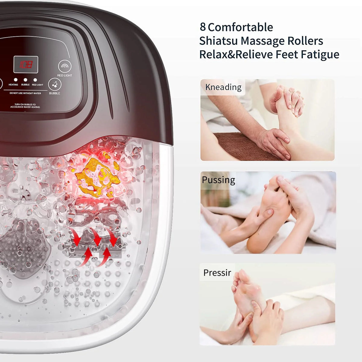 YOZIHAYL Foot Spa Bath Massager With Heat, Bubbles, Vibration, Red Light And 8 Massage Rollers