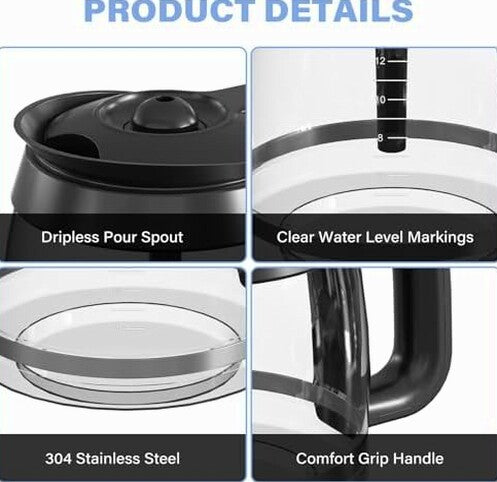 12-Cup Coffee Pot Replacement Carafe Compatible with Ninja Coffee Brewer Maker Models CE251 CE201 CE201C CE200 CE200C Model# XGLSLID200