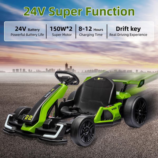 24V Electric Go Kart With 300W Motor, EVA Tire, Green