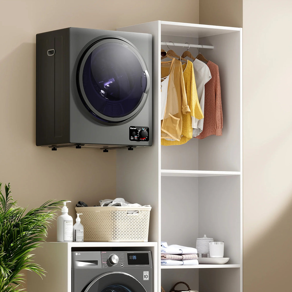 Costway Compact Electric Laundry Dryer, 1.5 cu. ft., 10 lbs, Stainless Steel - Wall Mounted