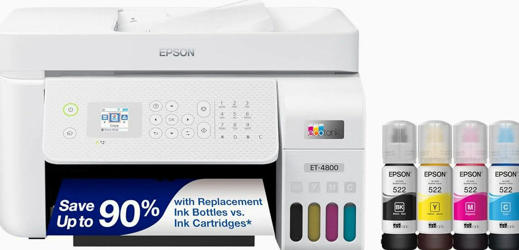Epson EcoTank ET-4800 Wireless All-in-One Inkjet Printer, Scanner, Copier, Fax, ADF, Ethernet, White